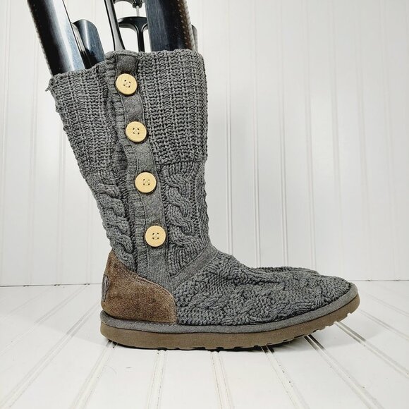 UGG Australia Womens Gray Button Cable Knit Leland Fold Over Boot 1000464 I181 - Picture 5 of 11